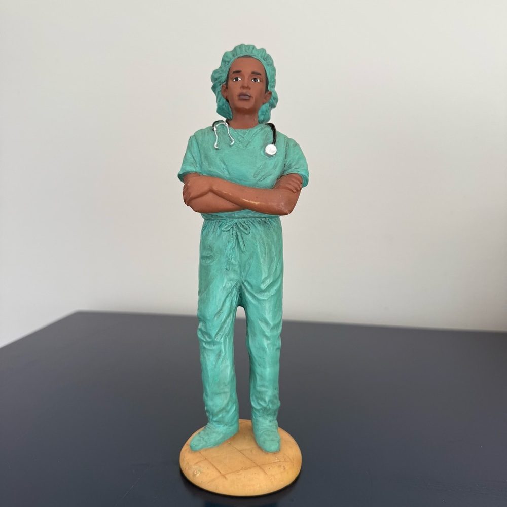 Medical Staff Male Nurse or Doctor Figurine in Green Scrubs Painted 8.5” OUTI